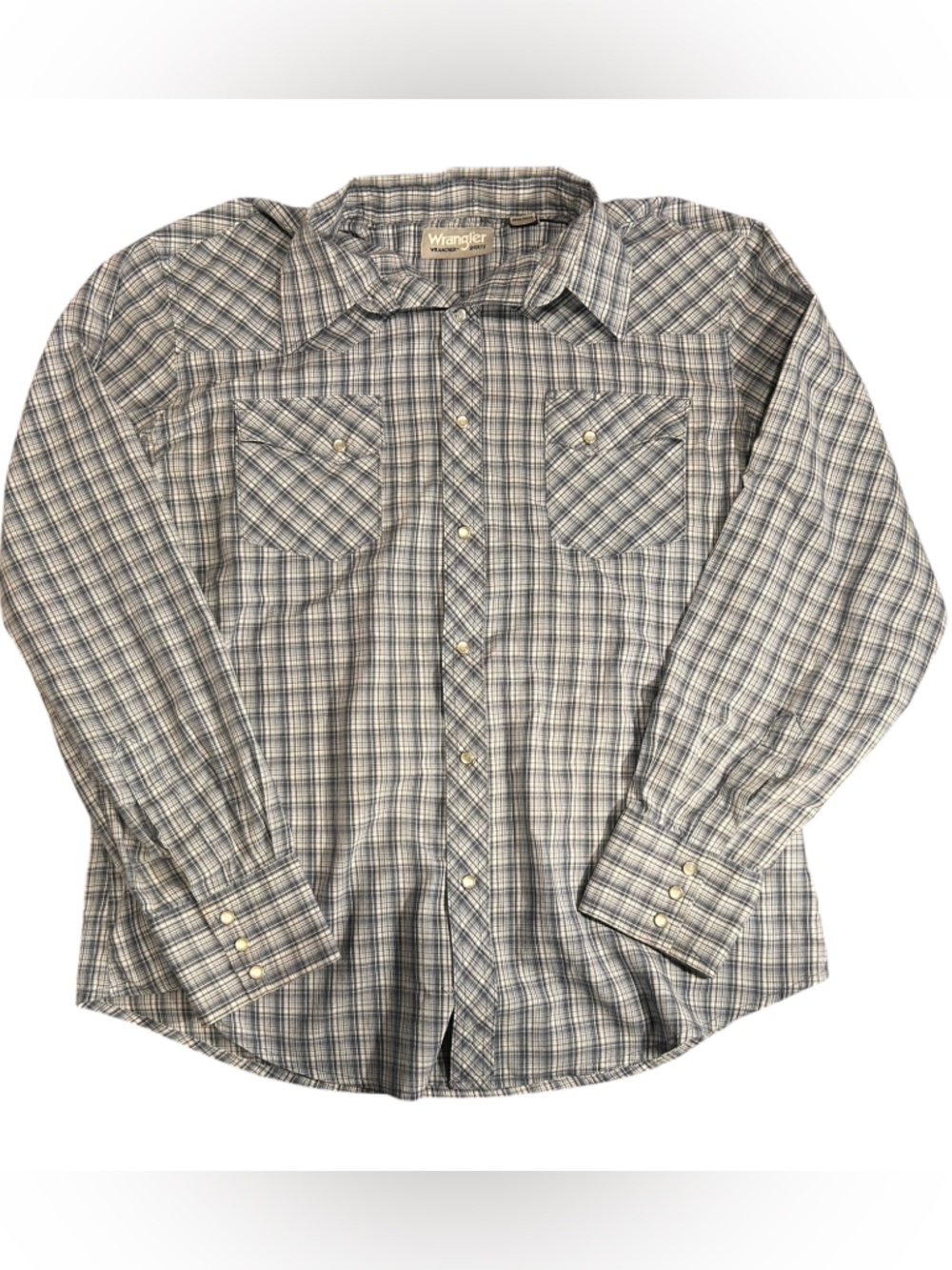 Wrangler Pearl Snap Button Down Shirt Mens L Blue Plaid Cowboy Western Rancher
